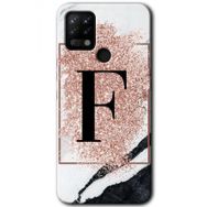 Tecno Pova Pembe Mermer Desenli F Harfi Baskılı Uyumlu Silikon Kılıf