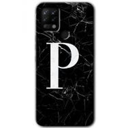 Tecno Pova Siyah Mermer Desenli P Harfi Baskılı Uyumlu Silikon Kılıf
