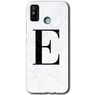 Tecno Spark 6 Go Beyaz Mermer Desenli E Harfi Baskılı Uyumlu Silikon Kılıf