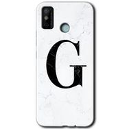 Tecno Spark 6 Go Beyaz Mermer Desenli G Harfi Baskılı Uyumlu Silikon Kılıf