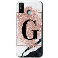 Tecno Spark 6 Go Pembe Mermer Desenli G Harfi Baskılı Uyumlu Silikon Kılıf