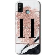 Tecno Spark 6 Go Pembe Mermer Desenli H Harfi Baskılı Uyumlu Silikon Kılıf