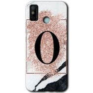 Tecno Spark 6 Go Pembe Mermer Desenli O Harfi Baskılı Uyumlu Silikon Kılıf