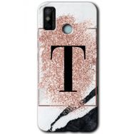 Tecno Spark 6 Go Pembe Mermer Desenli T Harfi Baskılı Uyumlu Silikon Kılıf