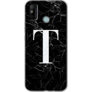 Tecno Spark 6 Go Siyah Mermer Desenli T Harfi Baskılı Uyumlu Silikon Kılıf