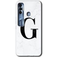 Tecno Spark 7 Pro Beyaz Mermer Desenli G Harfi Baskılı Uyumlu Silikon Kılıf