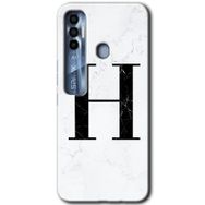 Tecno Spark 7 Pro Beyaz Mermer Desenli H Harfi Baskılı Uyumlu Silikon Kılıf