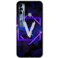 Tecno Spark 7 Pro Dark Neon Yaprak V Harfi Baskılı Uyumlu Silikon Kılıf