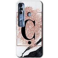 Tecno Spark 7 Pro Pembe Mermer Desenli C Harfi Baskılı Uyumlu Silikon Kılıf