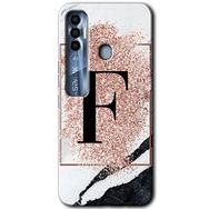 Tecno Spark 7 Pro Pembe Mermer Desenli F Harfi Baskılı Uyumlu Silikon Kılıf
