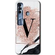 Tecno Spark 7 Pro Pembe Mermer Desenli V Harfi Baskılı Uyumlu Silikon Kılıf