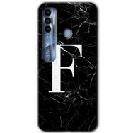 Tecno Spark 7 Pro Siyah Mermer Desenli F Harfi Baskılı Uyumlu Silikon Kılıf