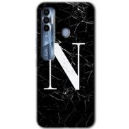 Tecno Spark 7 Pro Siyah Mermer Desenli N Harfi Baskılı Uyumlu Silikon Kılıf