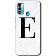 Tecno Spark 7T Beyaz Mermer Desenli E Harfi Baskılı Uyumlu Silikon Kılıf