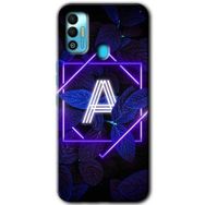 Tecno Spark 7T Dark Neon Yaprak A Harfi Baskılı Uyumlu Silikon Kılıf