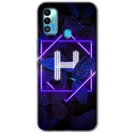 Tecno Spark 7T Dark Neon Yaprak H Harfi Baskılı Uyumlu Silikon Kılıf
