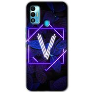 Tecno Spark 7T Dark Neon Yaprak V Harfi Baskılı Uyumlu Silikon Kılıf
