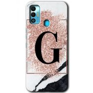 Tecno Spark 7T Pembe Mermer Desenli G Harfi Baskılı Uyumlu Silikon Kılıf