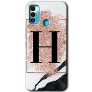 Tecno Spark 7T Pembe Mermer Desenli H Harfi Baskılı Uyumlu Silikon Kılıf