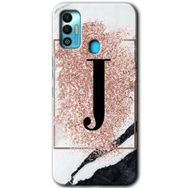 Tecno Spark 7T Pembe Mermer Desenli J Harfi Baskılı Uyumlu Silikon Kılıf