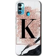 Tecno Spark 7T Pembe Mermer Desenli K Harfi Baskılı Uyumlu Silikon Kılıf