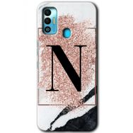 Tecno Spark 7T Pembe Mermer Desenli N Harfi Baskılı Uyumlu Silikon Kılıf
