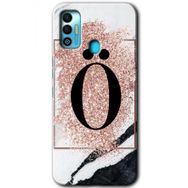 Tecno Spark 7T Pembe Mermer Desenli Ö Harfi Baskılı Uyumlu Silikon Kılıf