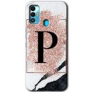 Tecno Spark 7T Pembe Mermer Desenli P Harfi Baskılı Uyumlu Silikon Kılıf