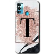 Tecno Spark 7T Pembe Mermer Desenli T Harfi Baskılı Uyumlu Silikon Kılıf
