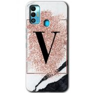 Tecno Spark 7T Pembe Mermer Desenli V Harfi Baskılı Uyumlu Silikon Kılıf