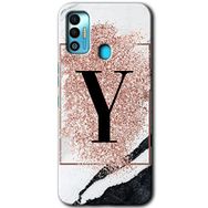 Tecno Spark 7T Pembe Mermer Desenli Y Harfi Baskılı Uyumlu Silikon Kılıf