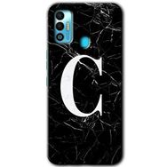 Tecno Spark 7T Siyah Mermer Desenli Ç Harfi Baskılı Uyumlu Silikon Kılıf