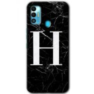 Tecno Spark 7T Siyah Mermer Desenli H Harfi Baskılı Uyumlu Silikon Kılıf