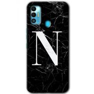 Tecno Spark 7T Siyah Mermer Desenli N Harfi Baskılı Uyumlu Silikon Kılıf