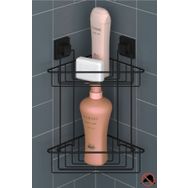 Tekno-Tel EF257 Easyfıx Mat Siyah Yapışkanlı İki Katlı Banyo Köşe Rafı
