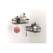Tekno-Tel ST241 Mat Siyah Yapışkanlı Kancalı 2 Adet Banyo Rafı