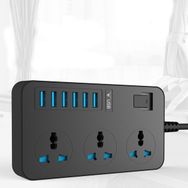 Teknomila Siyah Akım Korumalı 6 Usb'li 3'lü Grup Priz 2 m Uzatma Kablosu