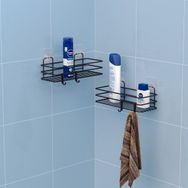 Teknotel ST217H Mat Siyah 2'li Yapışkanli Kancalı Banyo Rafı