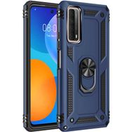 Teleplus Huawei P Smart 2021 VEGA YÜZÜKLÜ Çift Katmanlı Tank Kapak + NANO EKRAN KORUYUCU-Lacivert Kılıf
