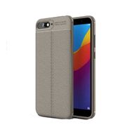 Teleplus Huawei Y6 2018 Deri Dokulu Silikon Gri Kılıf