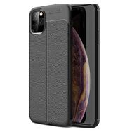 Teleplus Iphone 11 Pro Max Deri Dokulu Silikon Siyah Nano Ekran Koruyucu Cep Telefonu Kılıfı