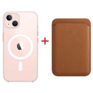 Teleplus iPhone 13 Manyetik Kristal Wiriless Destekli Sert Kapak Silikon Manyetik Kartlıklı Kılıf Yeşil Cep Telefonu Kılıfı