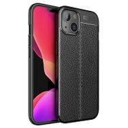Teleplus iPhone 13 Mini Kılıf Deri Dokulu Silikon Siyah + Nano Ekran Koruyucu