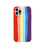 Teleplus iPhone 14 Pro Max Gökkuşağı Desenli Lansman Silikon Kırmızı Kılıf