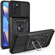 Teleplus Oppo A16 Kılıf Kamera Korumalı Yüzüklü Tank Kapak Pars Silikon Siyah KIlıf