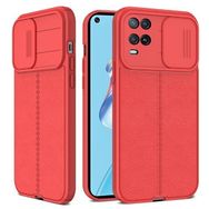 Teleplus Oppo A54 4G Lensi Kamera Korumalı Deri Dokulu Silikon Kırmızı Kılıf