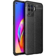Teleplus Oppo Reno5 Lite Deri Dokulu Siyah Silikon Cep Telefonu Kılıf