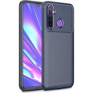 Teleplus Realme 5İ Lacivert Negro Karbon Silikon Kılıf+Tam Kapatan Ekran Koruyucu