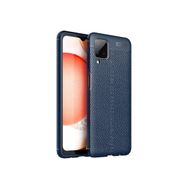 Teleplus Samsung Galaxy A12 Nano Ekran Koruyucu Ve Deri Dokulu Silikon Lacivert Cep Telefonu Kılıfı