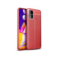 Teleplus Samsung Galaxy M51 Deri Dokulu Kırmızı Nano Ekran Koruyucu Silikon Cep Telefonu Kılıf